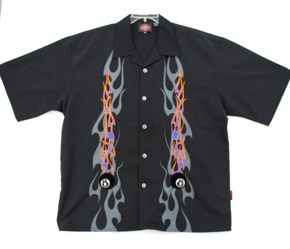 Dragonfly Roadhouse Shirt Mens 3XL Black Flame 8 Ball Short Sleeve Button Up